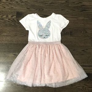 Btween white/pink striped dress w bunny and stars